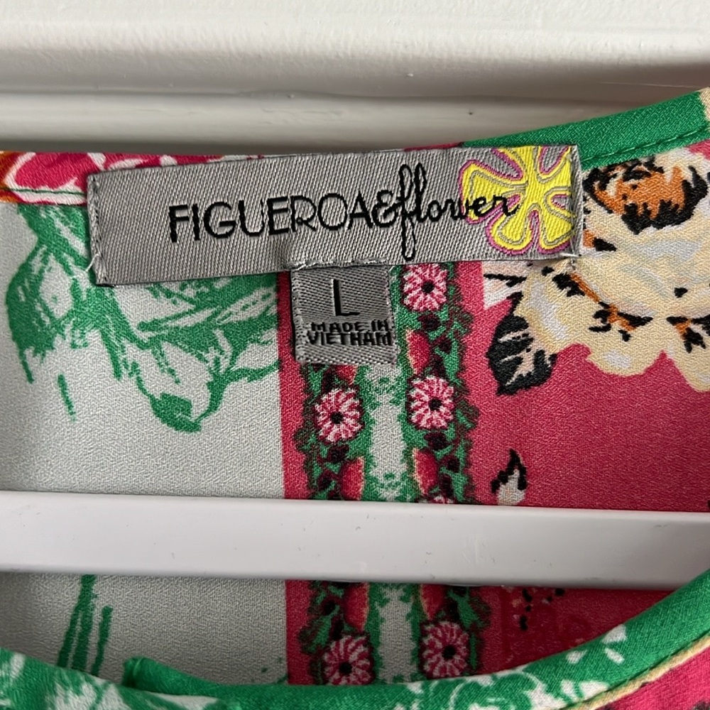 Anthropologie Figueroa & Flower Boho Tunic Pink Green White 3/4 flare Sleeves - Picture 3 of 8